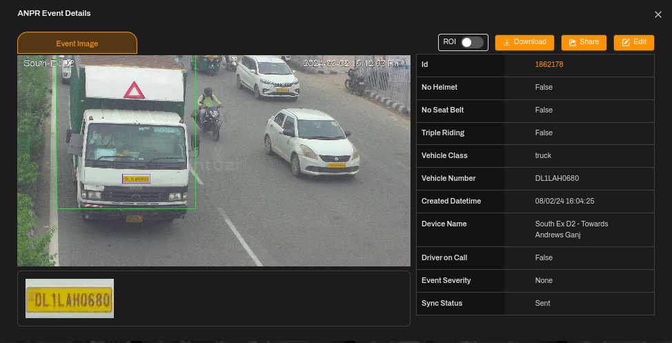 ANPR Event Details by Intozi - India's best ANPR Camera manufacturer