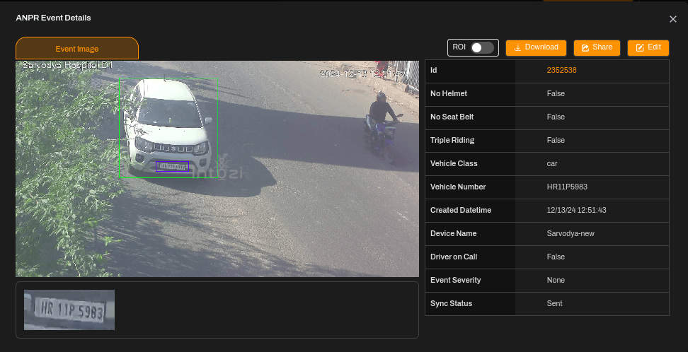 Best ANPR Solutions in India by Intozi - ANPR Event Details on system